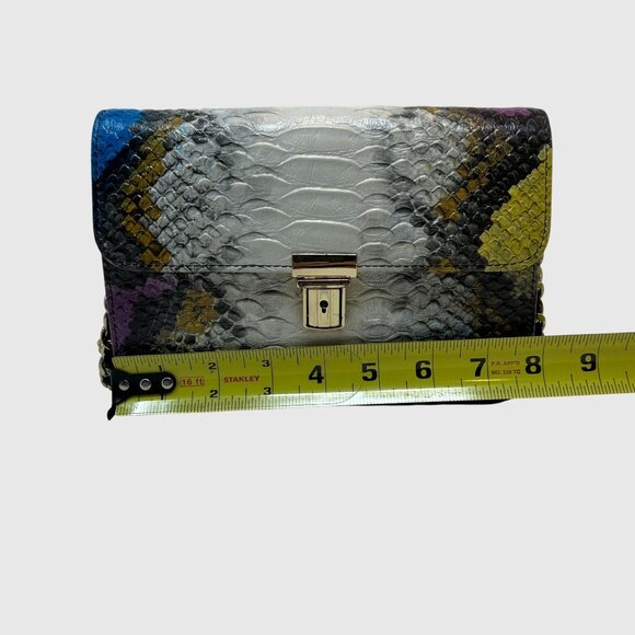 Women’s Python Embossed Crossbody Shoulder Bag w/ Chain Strap | Snake Print Flap - Picture 9 of 12